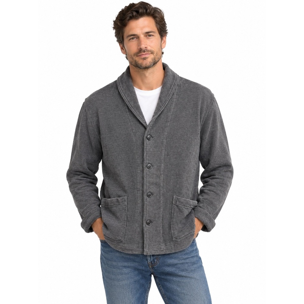 Buck Mason Mens Shawl Collar Cardigan Sweater Charcoal Grey Cotton BM15102.584